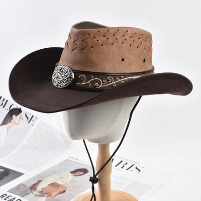 Unisex 100% Leather Western Cowboy Hat Vintage Gentleman Jazz Hats For Men Panama Cowgirl Hat