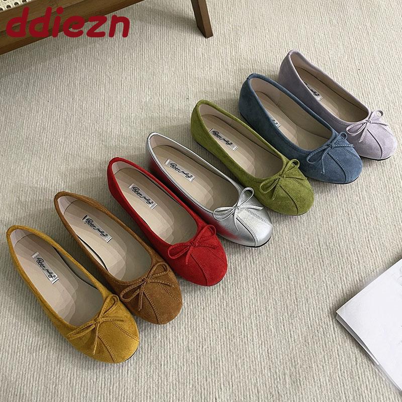 Fashion Footwear Round Toe  Women Ballet Flats Dance Shoes Luxury Female Shallow Fashion Butterfly-Knot Slip On Ladies Flats Shoes