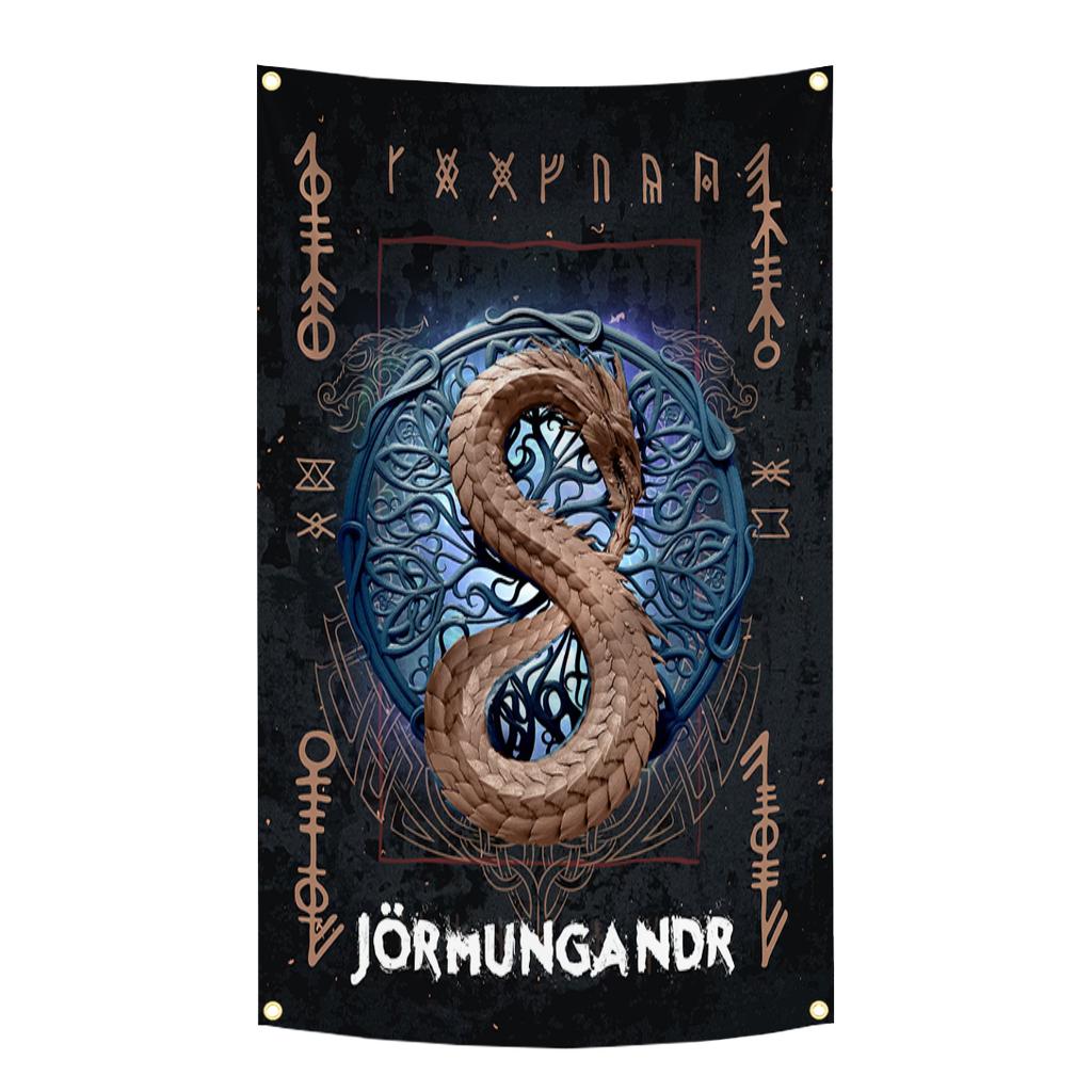 90X150Cm Norse Mythology Flag Mjolnir Yggdrasil World Tree Tapestry Polyester Digital Printing Banner Garage Wall Art Decoration