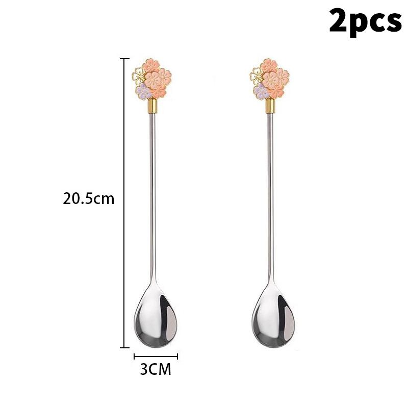 Stainless Steel Japanese Cherry Blossom Spoon Exquisite Dessert Long Handled Ice Spoon Household Bird's Nest Mixing Spoon