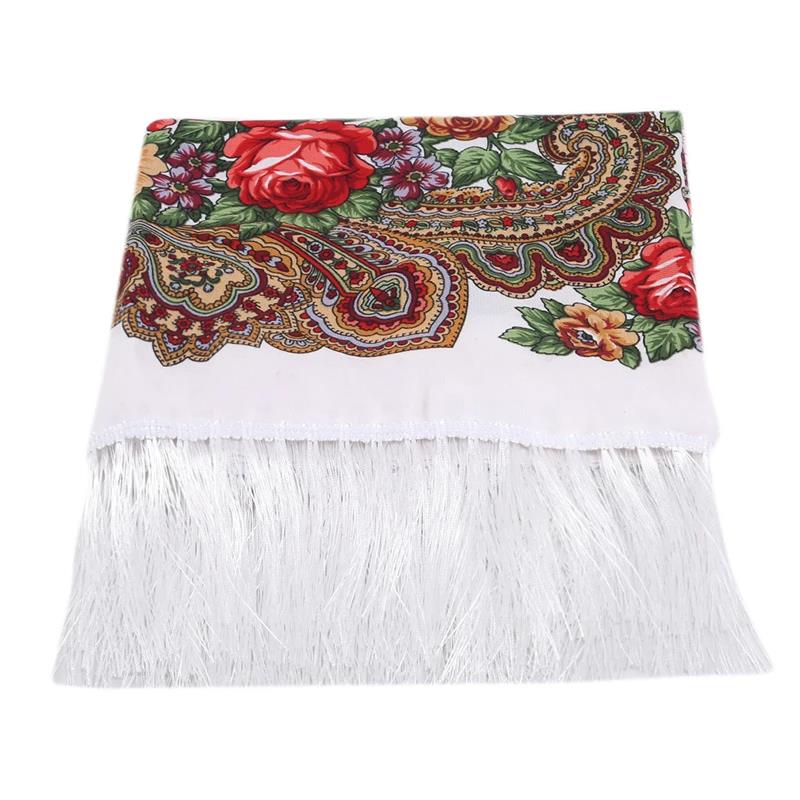 Women's Vintage Floral Print Shawl - Square Ethnic Scarf With Four-Sided Tassels For Travel & Dust Protection 