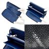 [Revetta] Stingray Leather Zip-Around Long Wallet, Galuchat, Stingray, Navy, Men's, Genuine Leather [116stw]