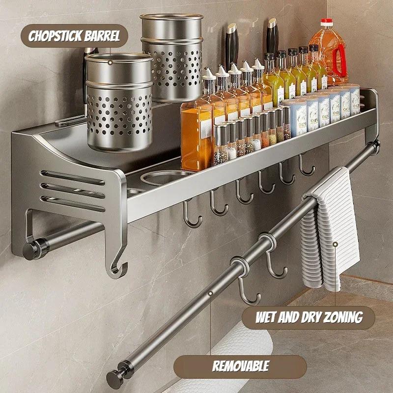 Kitchen Organizer Shelf Wall-mounted Spice Storage Rack Kitchen Knife Holder Wall Seasoning Chopstick Spoon Shovel Storage