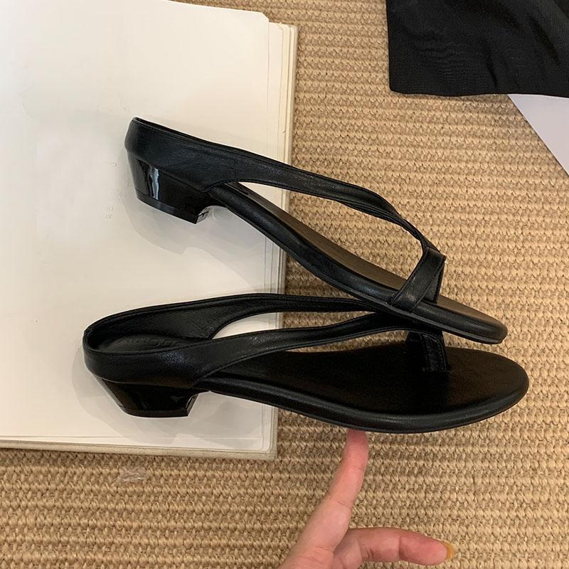Fashion Fashion Round Toe Ladies  Low Heel Slippers Shoes Luxury Footwear Women Heeled Slippers Slides Shoes Female Sandals Flip flops