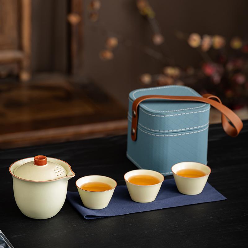 Ru Kiln Gifts Portable Travel High-end Tea Set Outdoor Home Office Kung Fu Tea Set Souvenir