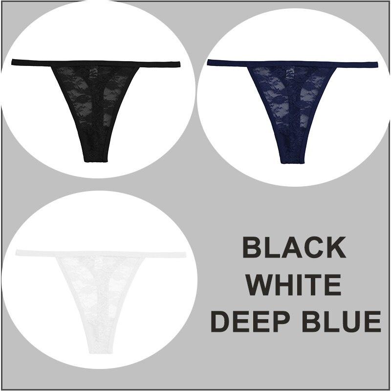 Kit 3 Sexy Spitze Tangas M-XL Niedrige Taille T-Back Unterwäsche Frauen Spitze G-string Unterhose Dame Bikini Höschen weibliche Sexy Dessous L black