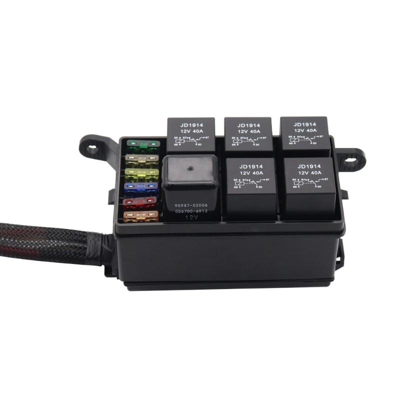 6 Way Blade Fuses Holder Box, Relays Box with Spades Terminals and Wiring Harness 4Pin 12V 40A Relays for Car Truck