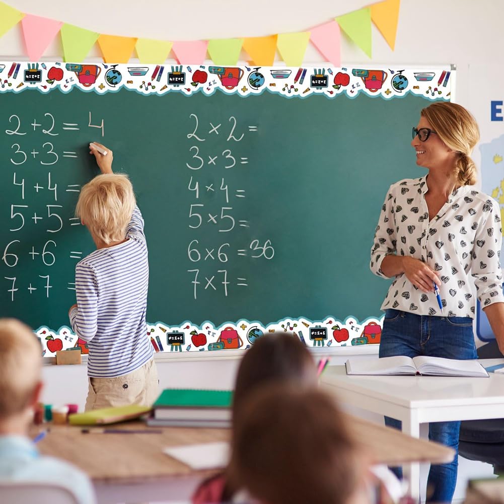Back to School Scalloped Border Bulletin Board Sticker 20.7m Self Adhesive Coated Paper Classroom Decoration for Teachers 67.9 Feet Roll