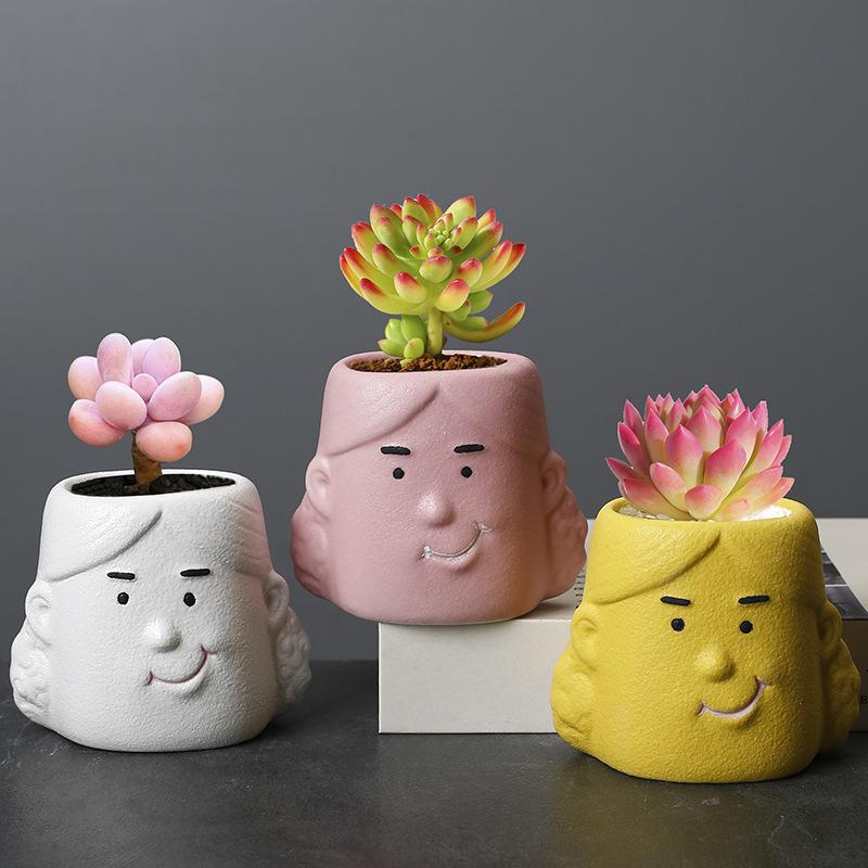 New Gardening Ceramic Flower Pot White Creative Desktop Succulent Flower Ornament