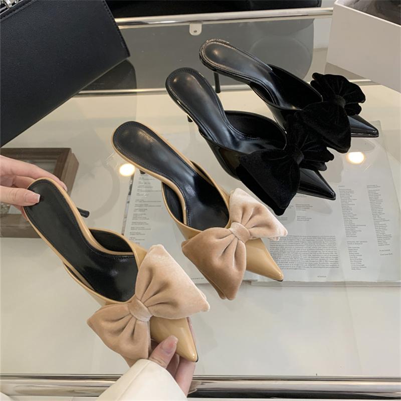 Fashion Eilyken Spring Butterfly-knot Women's Slippers Sandals Sexy Pointed Toe High Heel Pumps Ladies Stripper Mules Shoe