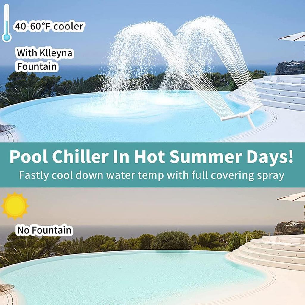 Swimming Pool Waterfall Fountain Spray, 2 Heads Water Sprinkler Pool Accessories Splash Water for Above Ground Pools Adjustable Pool Aerator