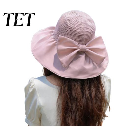 Travel Vacation Accessories for Women Woven Sun Hat, Wide Brim Beach Floppy Hat UV Protection with Bow, Breathable Summer Camping Fashionable Bow