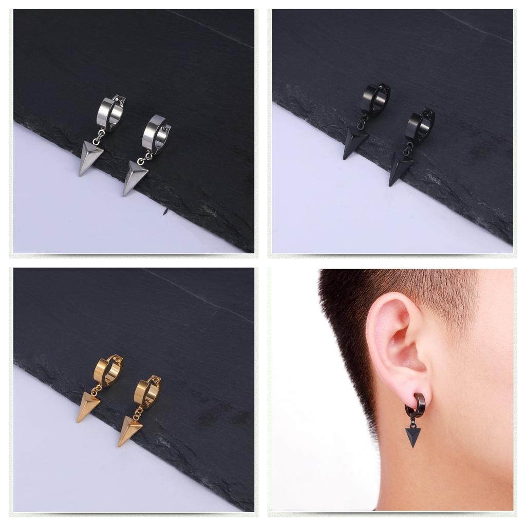1 Pair Black Stainless Steel Punk Hip Hop Hanging Hoop Earrings with Triangle Design Dangle for Unisex Gothic Streetwear Jewelry