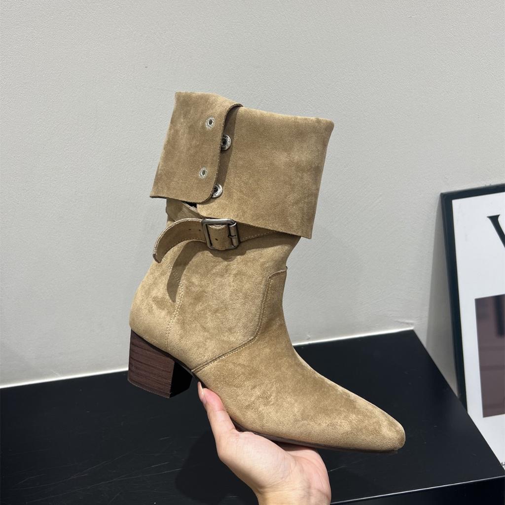 High Heel Suede Pointed Pile Boots Medium Knight Boots Women's Boots 2025 Autumn/Winter Brown Long Skinny Boots