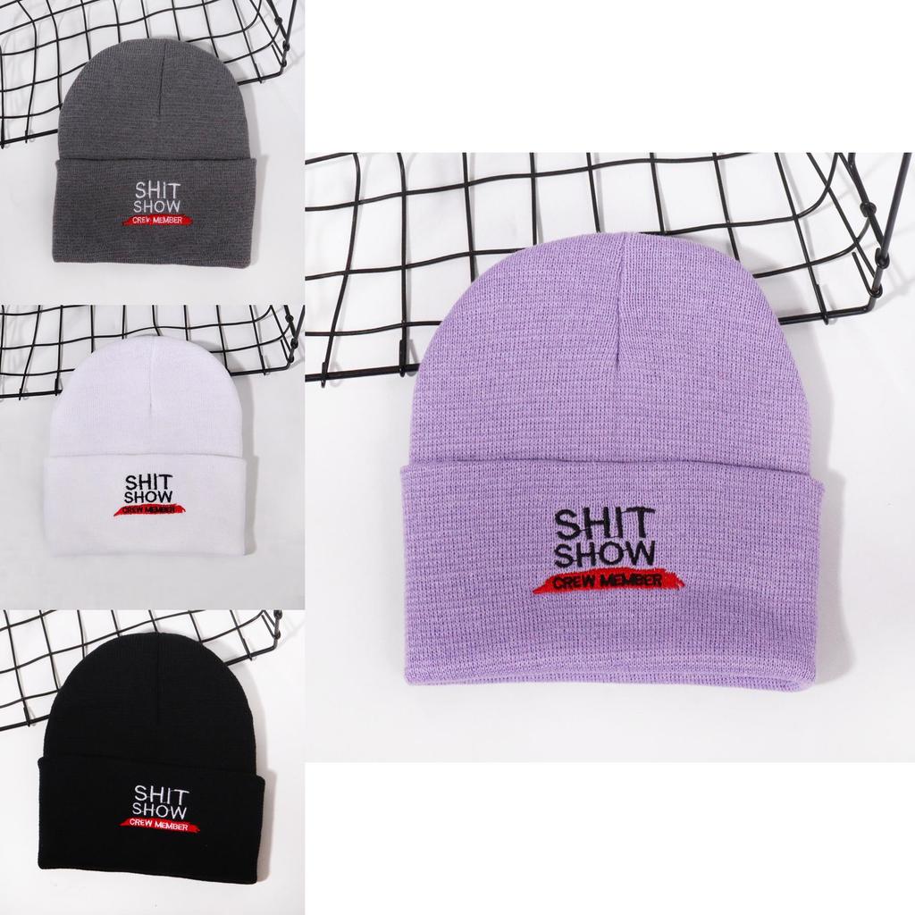 Knit Hat With Shit Show Letters Embroidered For Autumn Winter Warmth Street Fashion