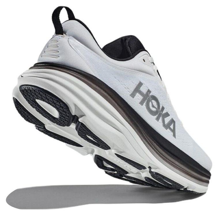 HOKA One One Bondi 8 Comfortable PU, Textile Slip Resistant Slip Resistant Low Top Running Shoes Men's White Black 1127953-WBLC