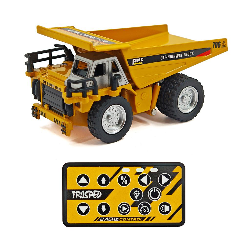 TRASPED HG4-431 RTR 1/64 2.4G Mini RC Car Alloy Dump Truck Support App Remote Controlled LED Light Sound Engineering Vehicle Toy