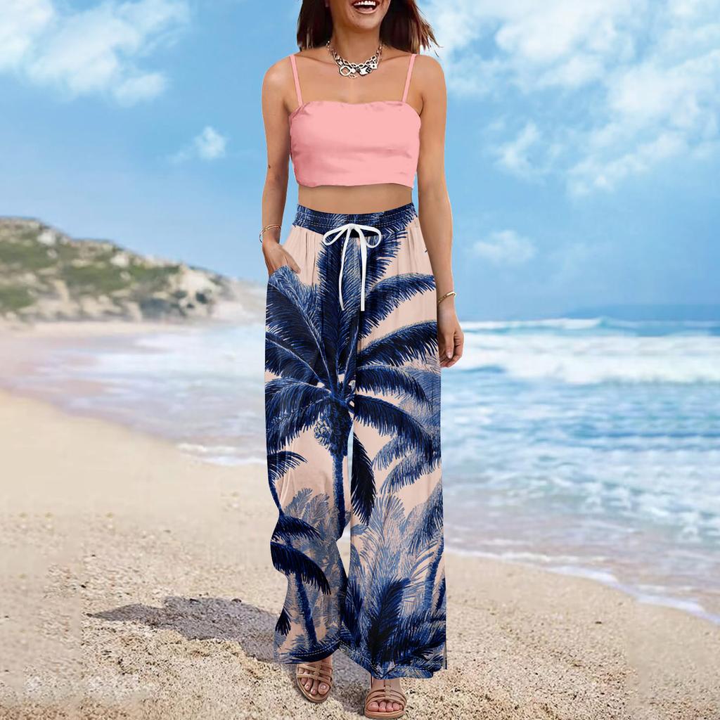 Dames zomer boho palazzo broek met hoge taille, wijde pijpen en bloemenprint, casual broek met zakken