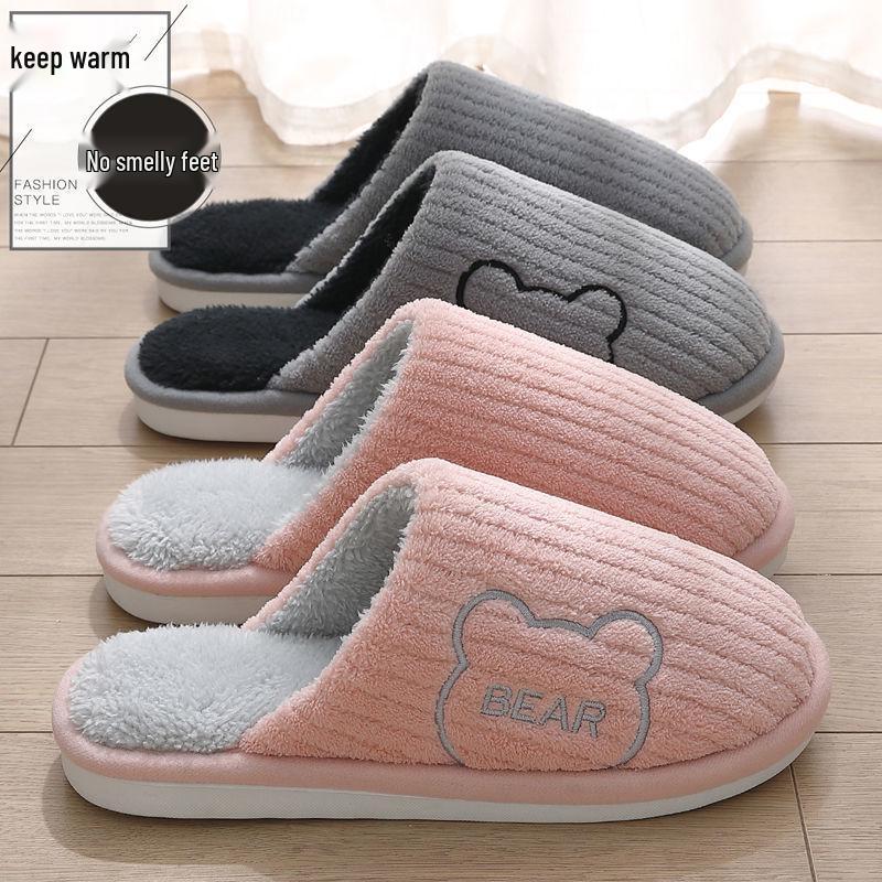 Unisex Cotton Velvet Warm Indoor Non-Slip Slippers for Autumn and Winter