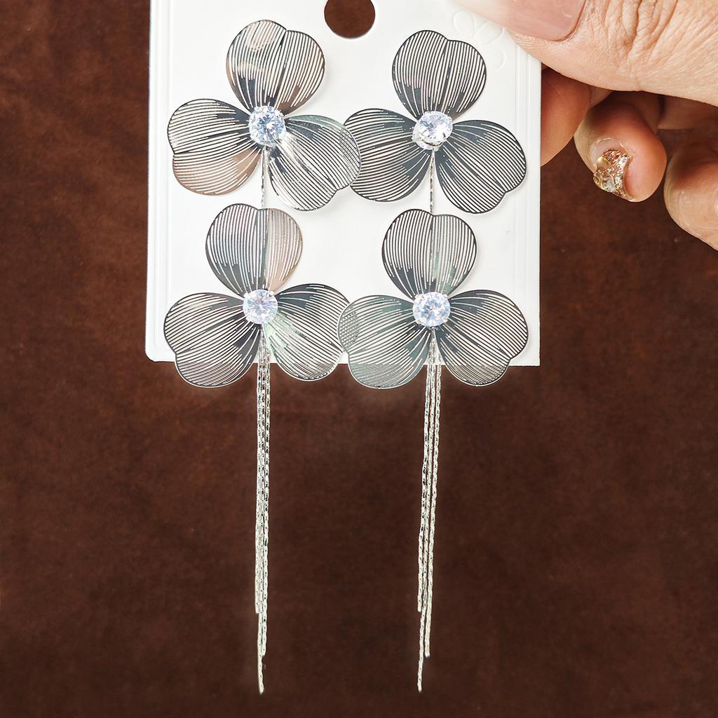 Übertriebene Personalisierte Blumenohrringe, Einfache Und Kalte Ausführung, Exquisite Mit Diamanten Besetzte Lange Fransenohrringe