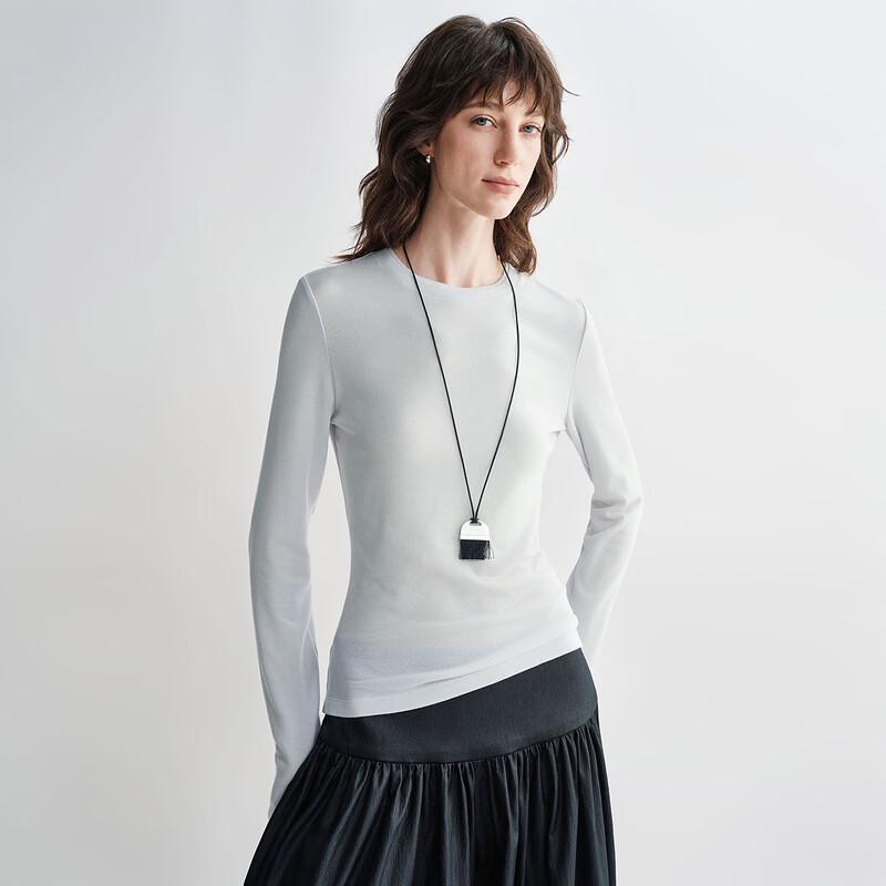 Chumian Lyocell Wool Blend Long Sleeve Crewneck Tee