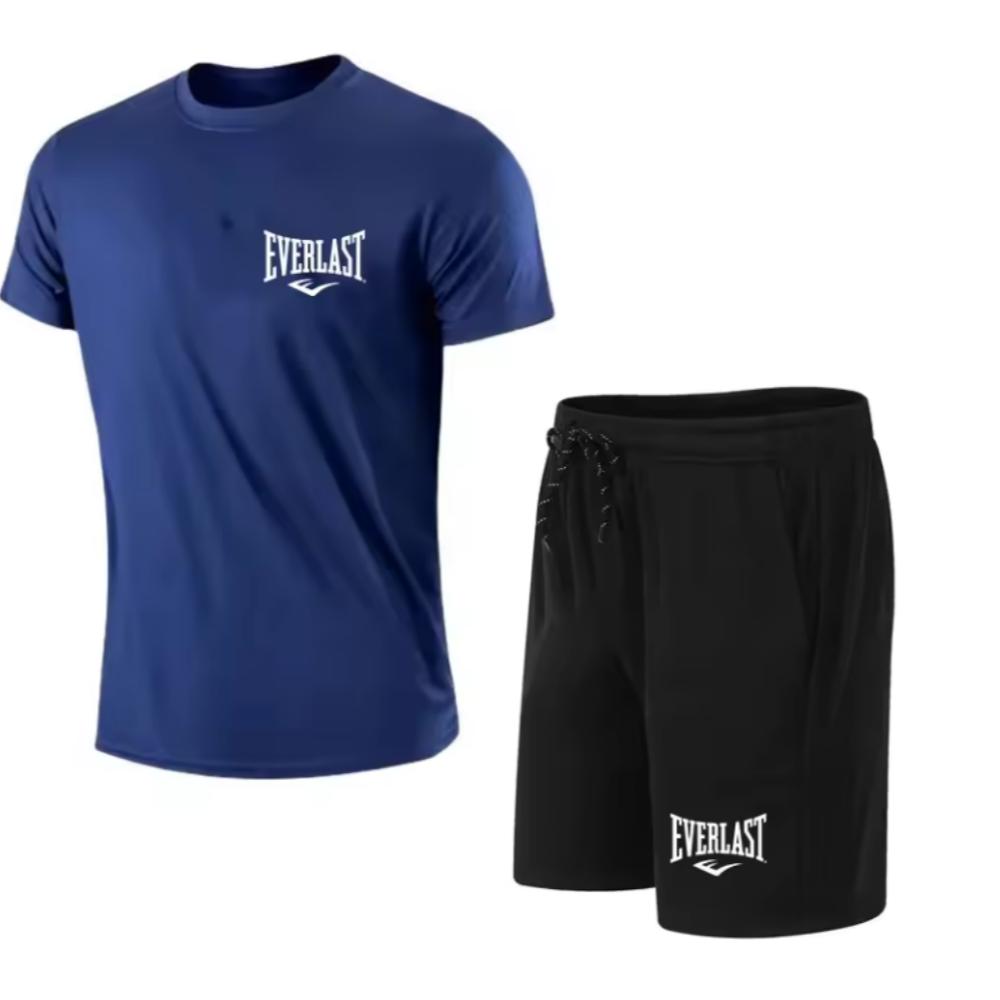 Camiseta masculina + shorts Conjunto de duas peças Casual Respirável Manga Curta Esportes Corrida Fitness Roupas com Estampa de Marca