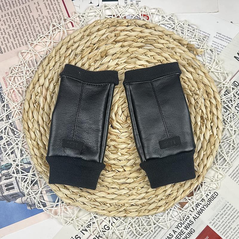 

Шкіряні рукавички з відкритими пальцями, одного типу для чоловіків і жінок, теплі та оксамитові для їзди на велосипеді, рукавички без пальців з відкритими пальцями чорний