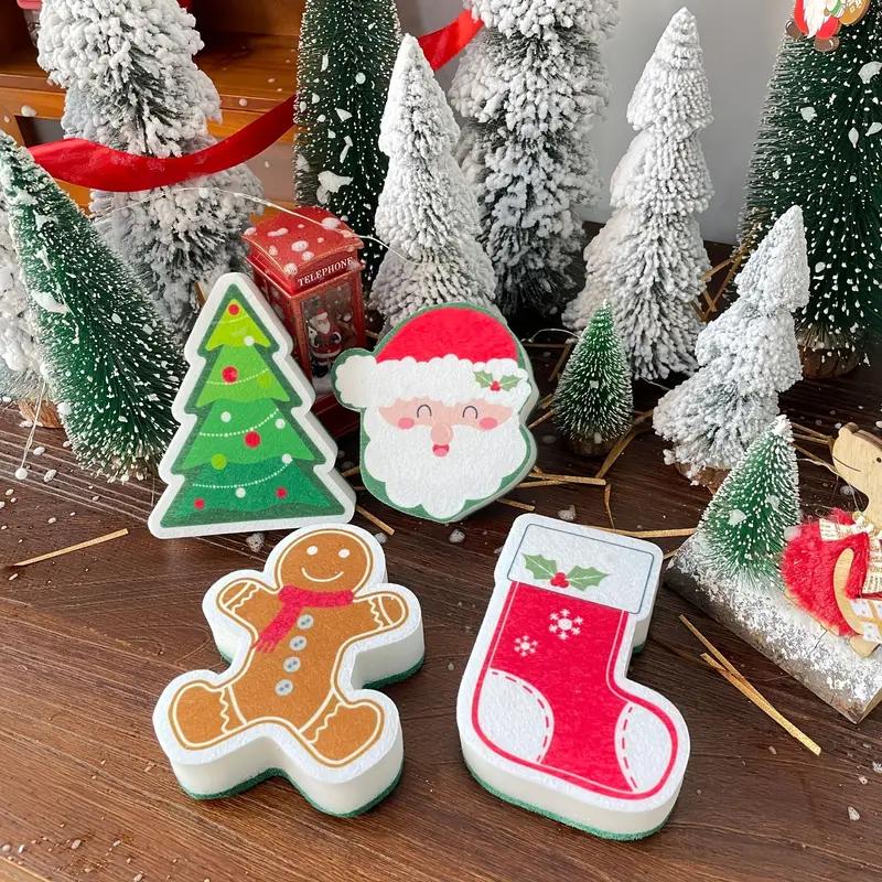 2025 Cartoon-bedruckter Spülschwamm – Weihnachts-Küchenschrubber für Töpfe, Geschirr & Reinigung