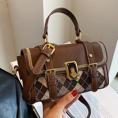 Popular Small Bag Women's Autumn Versatile New Fashion Shoulder Messenger Bag Portable Cambridge Small Square Bag