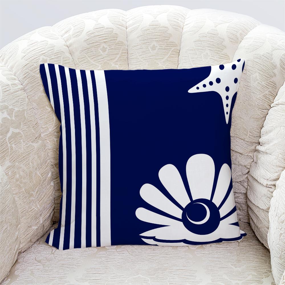 Starfish Shell Compass Anchor Nautical Series Printed Pillowcase Living Room Sofa Cushion Cover Bedroom Room Home Decoration