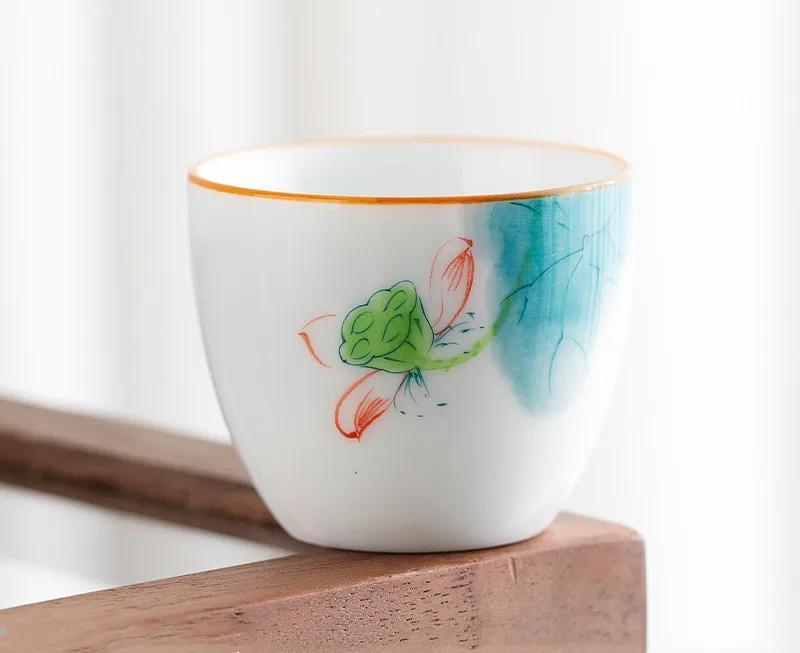 1 Pc Chinese Ceramic Teacup Handmade Lotus Tea Bowl Travel Master Meditation Cup Porcelain Tea Cup Household Tea Set 60ml