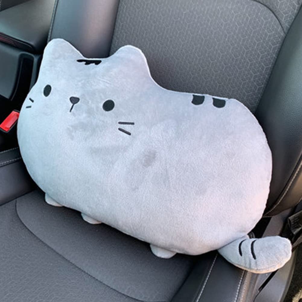 YUYAKESHI Lumbar Cushion, For Cars, Lumbar Support, Cute, Cats, Driving, Car Accessories, Chair, Back Cushion, Buckle Included (Gray, Lumbar Cushion)