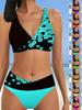 New High Quality Summer Ladies Double Straps Swimsuit Ladies Fashion Plum Print Vacation Beach Two-piece Swimsuit S-5XL
