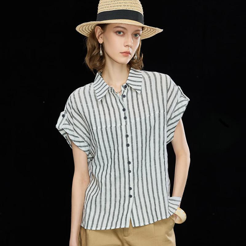 Women's 100% Linen Sleeveless Striped Shirt