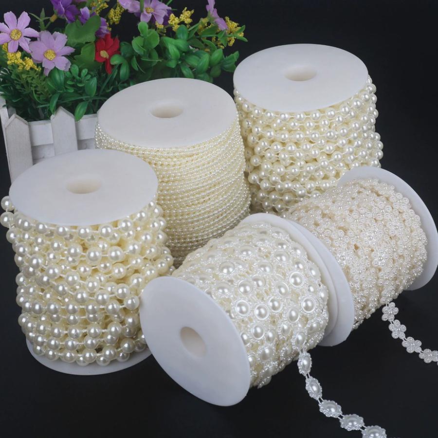 5M White Circular String Imitation Pearl Chain Wedding Dress Clothing Decoration Background Styling DIY Handmade Craft Supplies