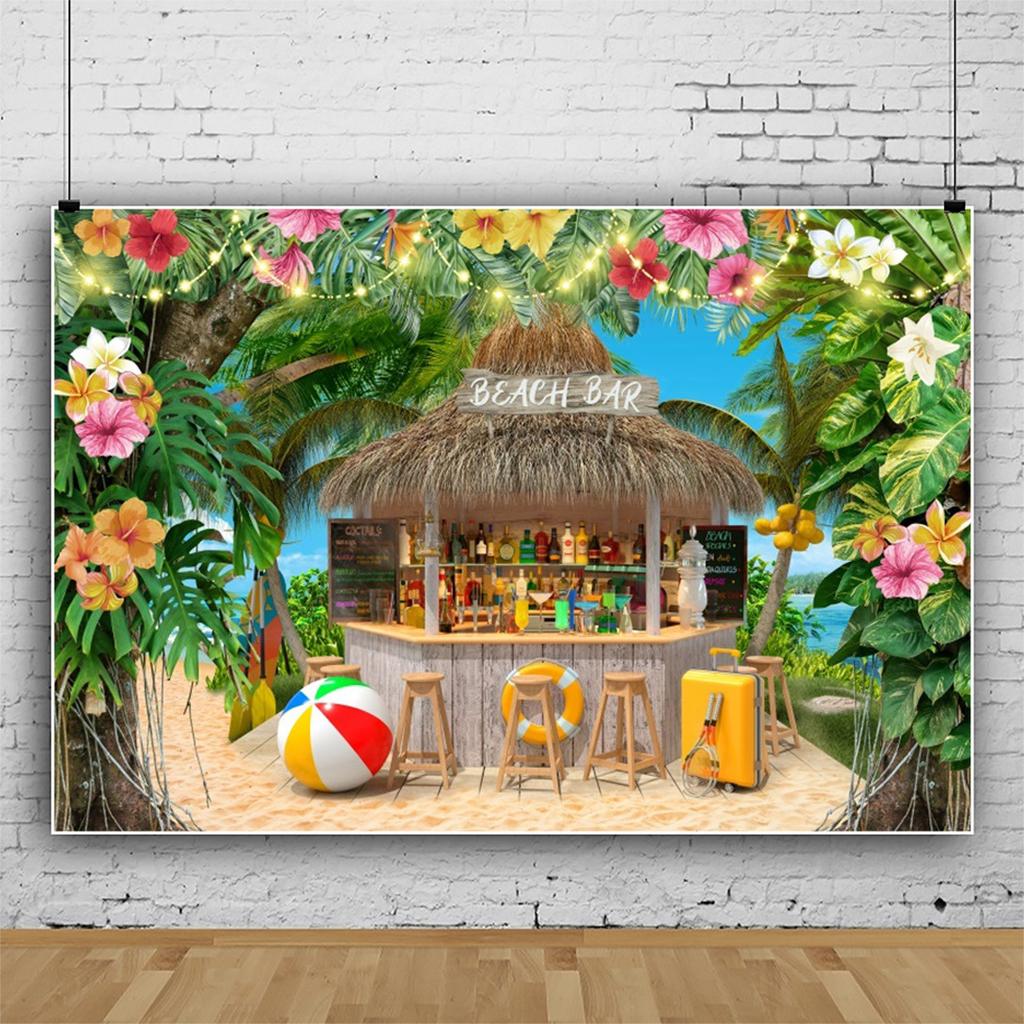 Summer Hawaii Beach Backdrop Tropical Flowers Aloha Luau Sea Surfboard Holiday Party Birthday Photography Background Decor Props