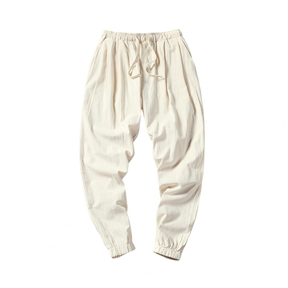 Men Ninth Pants Ankle-banded Straight Thin Side Pockets Drawstring Plus Size Elastic Waist Solid Color Gym Traning Jogging Sweat