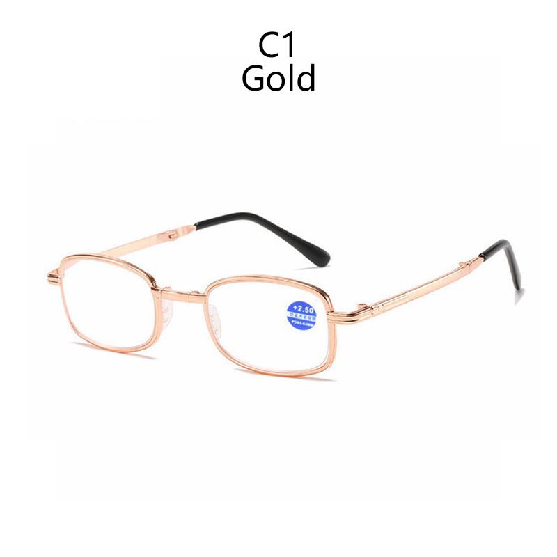 

New Metal Frame Folding Reading Glasses Men And Women Anti Blue Light Gold And Silver Full Frame PC Lens With Leather Case 2