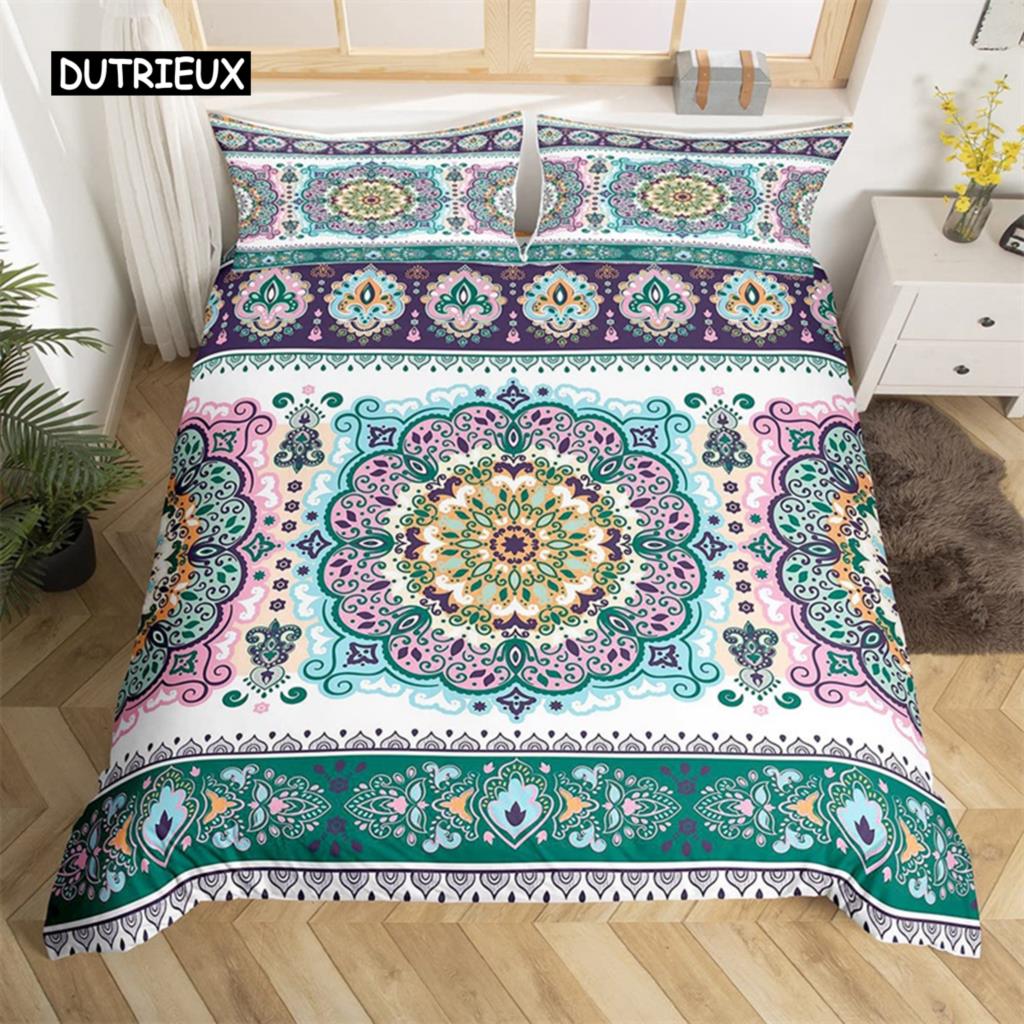 Bohemian Floral Duvet Cover Paisley Mandala Comforter Cover Microfiber Geometry Aztec Mexican Style Bedding Set Twin Queen Size