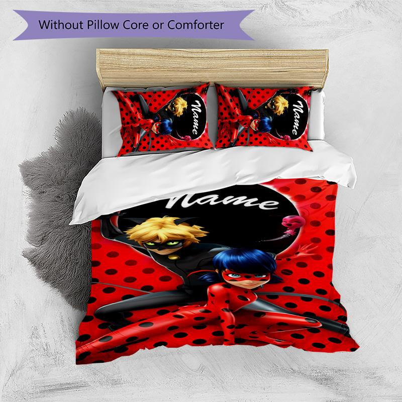 3pcs Ladybug4 Cover Set - Personalized Name, HD Printed Bedding with 1 Cover and 2 Pillowcases - Perfect for Home Decor, Easy Care
