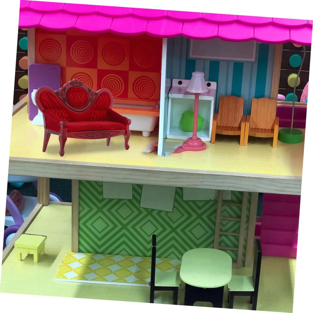 VICASKY Miniature Sofa, Wooden, 1/12 Scale, Miniature Furniture, Miniature Chair, 1/12 Dollhouse Decor, Accessory, Miniature Small Item (Red)