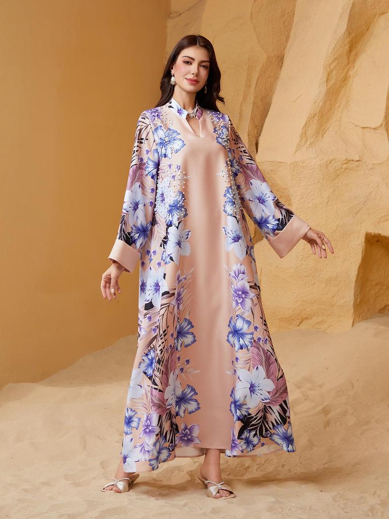 SW0910 Middle Eastern Inspired Muslim Women's Printed Abaya Dress