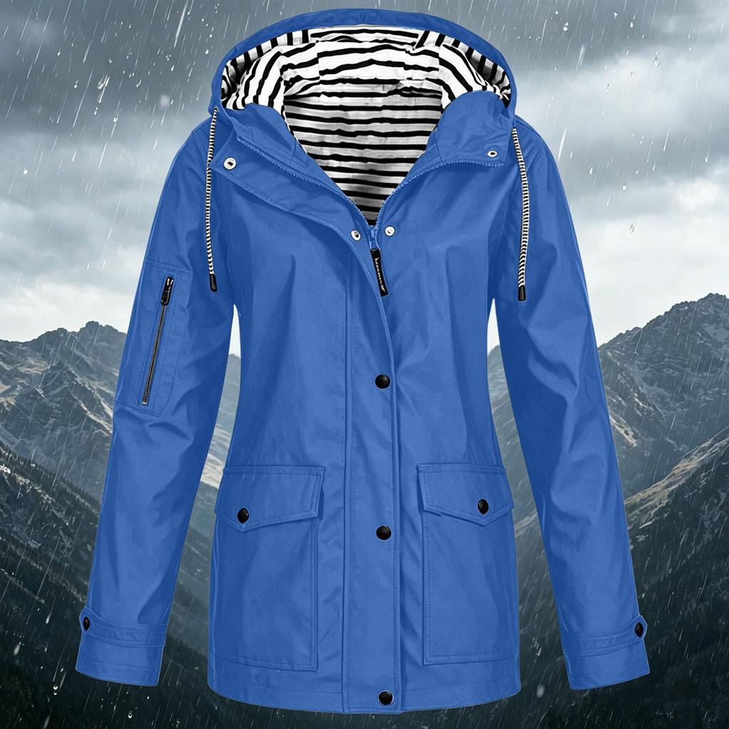Women's Fashion Solid Color Hooded Loose Casual Waterproof Outdoor Jacket Lightweight Windbreaker Raincoat for Hiking Camping