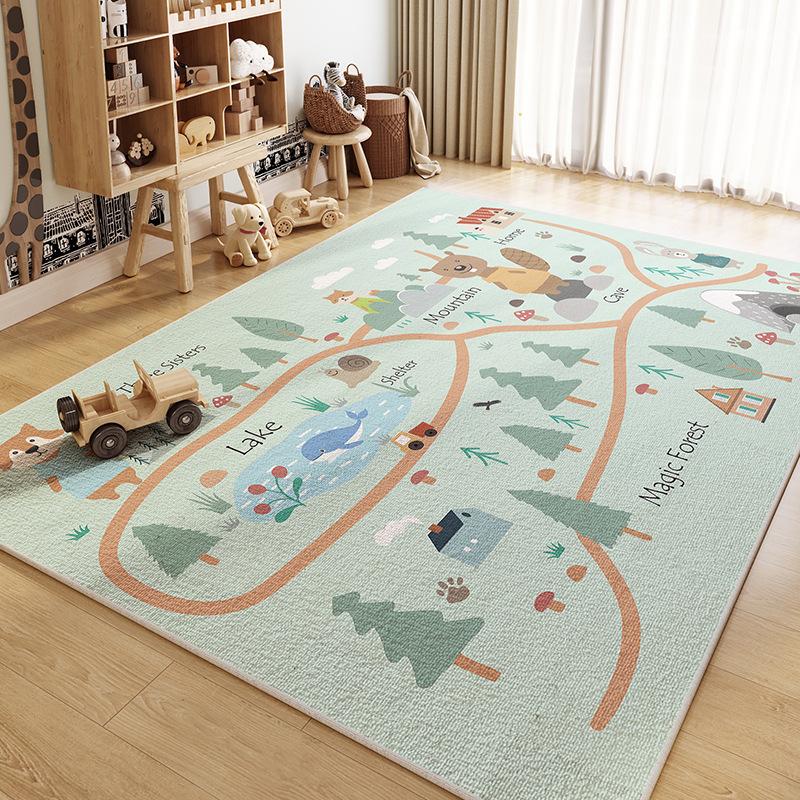 Kids Educational Rugs Collection World Map City Road Magic Forest Designs Large Play Mat for Children Room Decor