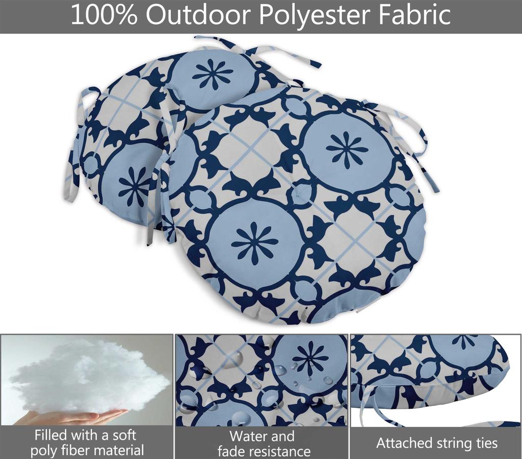 Vargottam Indoor Outdoor Round Bistro Chair Cushions Block Print 15-Inch Bistro Chair Pads Waterproof Seat Chair Cushion For Home