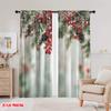 2pcs,2D plane printing Light Filtering Curtains Evergreen Fir Branches Red Ripe Holly Berries Versatile Durable Polyester