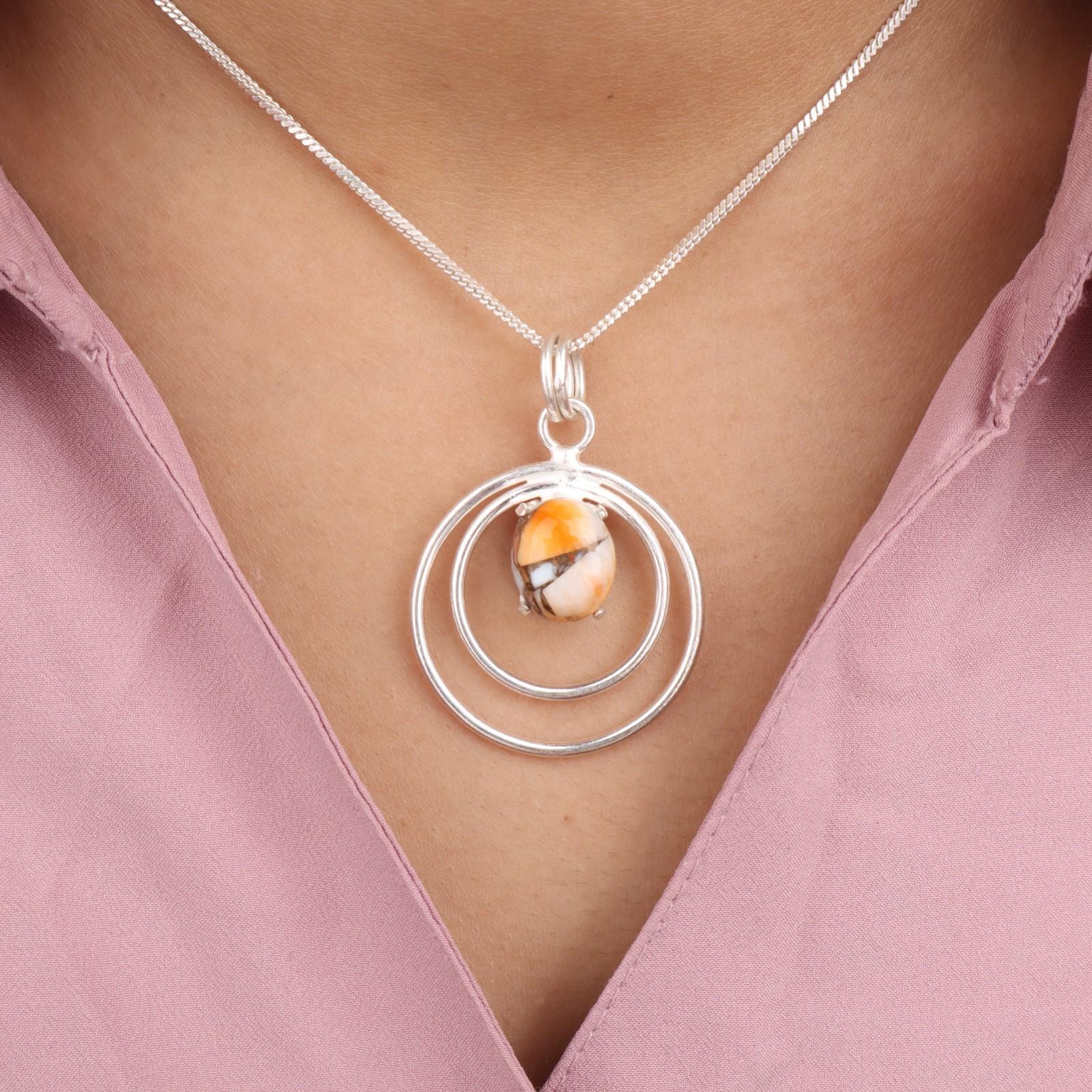 

Orange Copper Turquoise Gemstone 925 Sterling Silver Jewelry Round Pendant 1.65 PP-61-41