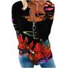 Women's Fashion Spring Loose Casual V Neck Zipper Print Long Sleeve T-Shirt Top