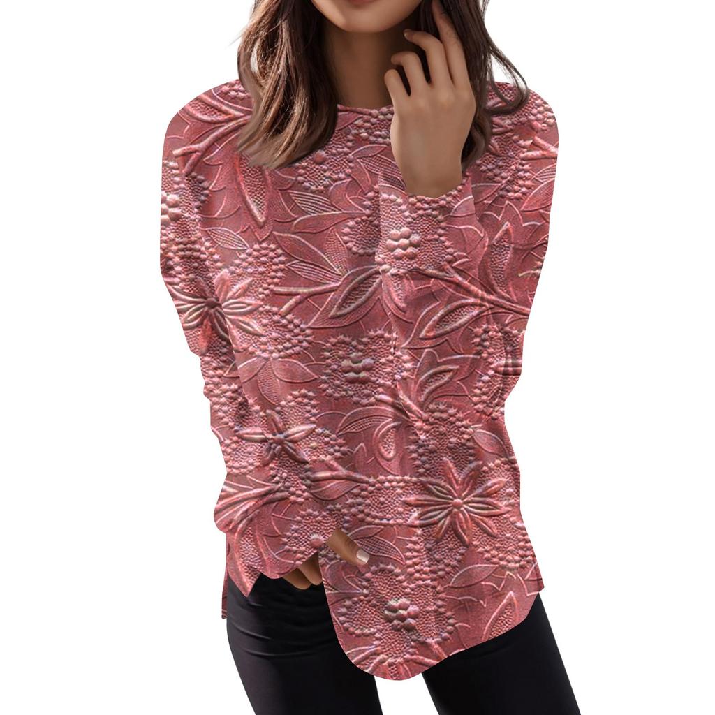 Women's Round Neck Tops Cotton Women's Casual Fashion Print  Long Sleeve O-Neck Pullover Top Blouse