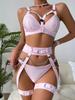 INS Sexy Bondage Three-Piece Lingerie Set with Adjustable Waist Cincher and Leg Ring